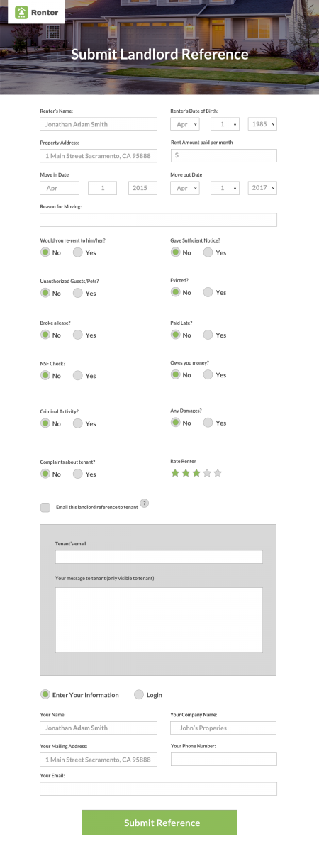 Submit Landlord Reference